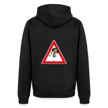 ACHTUNG - KAMPFDACKEL - KARATE - JUDO - SPORT - Unisex Premium Bio Zip Hoodie - Schwarz - Hinten - Nico (187cm)
