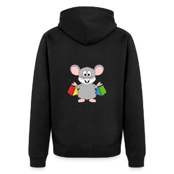 MAUS - SHOPPING - EINKAUFEN - TIER - TIERISCH - Unisex Premium Bio Zip Hoodie - Schwarz - Hinten - Nico (187cm)