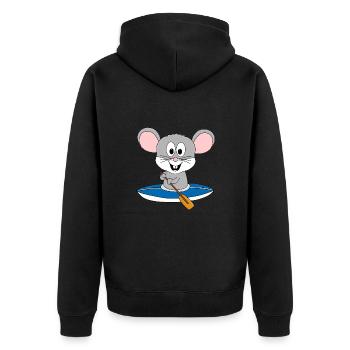 MAUS - KAJAK - WASSERSPORT - KANU - TIER - Unisex Premium Bio Zip Hoodie - Schwarz - Hinten - Nico (187cm)