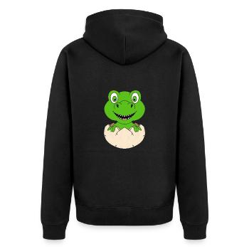 DINOSAURIER - DINO - EI - BABY - GEBURT - KIND - Unisex Premium Bio Zip Hoodie - Schwarz - Hinten - Nico (187cm)