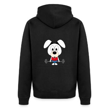 HUND - FITNESS - BODYBUILDING - GEWICHTHEBER - Unisex Premium Bio Zip Hoodie - Schwarz - Hinten - Nico (187cm)