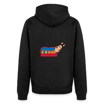 PFERD - PONY - SOFA - CHILLEN - RELAXEN - TIERISCH - Unisex Premium Bio Zip Hoodie - Schwarz - Hinten - Nico (187cm)