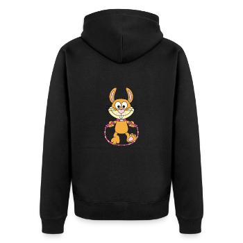 HASE - KANINCHEN - SPRINGSEIL - SEILSPRINGEN - Unisex Premium Bio Zip Hoodie - Schwarz - Hinten - Nico (187cm)