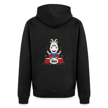 ZIEGE - SCHLAGZEUGER - MUSIKER - TIER - Unisex Premium Bio Zip Hoodie - Schwarz - Hinten - Nico (187cm)