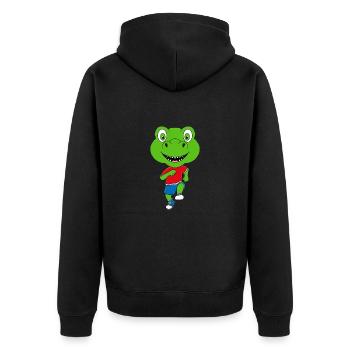 DINO - DINOSAURIER - SPORT - LAUFEN - FITNESS - Unisex Premium Bio Zip Hoodie - Schwarz - Hinten - Nico (187cm)
