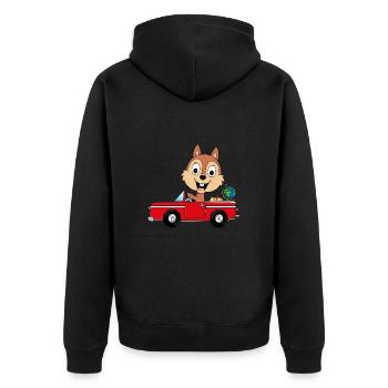 EICHHÖRNCHEN - AUTO - REISE - WELTENBUMMLER - Unisex Premium Bio Zip Hoodie - Schwarz - Hinten - Nico (187cm)