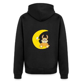 HASE - MOND - TIER - KIND - BABY - Unisex Premium Bio Zip Hoodie - Schwarz - Hinten - Nico (187cm)