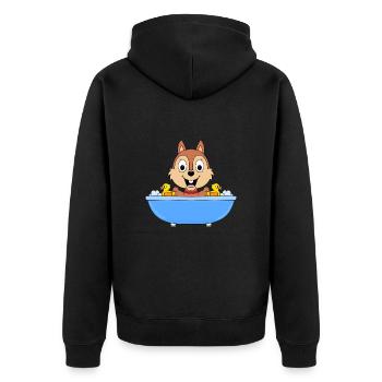 EICHHÖRNCHEN - BADEWANNE - TIER - TIERISCH - Unisex Premium Bio Zip Hoodie - Schwarz - Hinten - Nico (187cm)