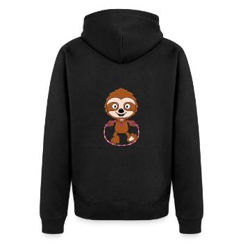 FAULTIER - SPRINGSEIL - TIER - KIND - BABY - SPORT - Unisex Premium Bio Zip Hoodie - Schwarz - Hinten - Nico (187cm)