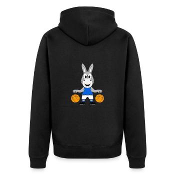 BASKETBALL - ESEL - TIER - KIND - BABY - TIERISCH - Unisex Premium Bio Zip Hoodie - Schwarz - Hinten - Nico (187cm)
