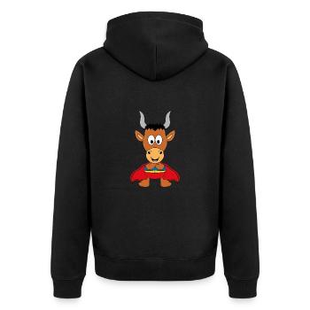 SUPERHELD - STIER - BULLE - TIER - TIERISCH - Unisex Premium Bio Zip Hoodie - Schwarz - Hinten - Nico (187cm)