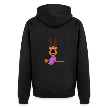 REH - HEXE - HEXENBESEN - FLIEGEN - TIER - Unisex Premium Bio Zip Hoodie - Schwarz - Hinten - Nico (187cm)