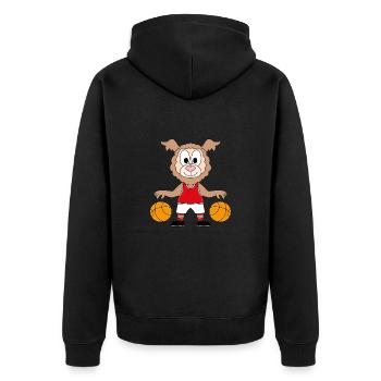 BASKETBALL - SPORT - LAMA - ALPAKA - TIER - Unisex Premium Bio Zip Hoodie - Schwarz - Hinten - Nico (187cm)