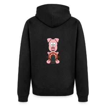 SCHWEIN - BOOT - SCHIFF - KAPITÄN - SEE - MEER - Unisex Premium Bio Zip Hoodie - Schwarz - Hinten - Nico (187cm)