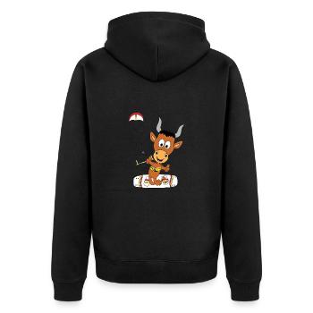 STIER - BULLE - KITE - KITESURFEN - KITESURFER - Unisex Premium Bio Zip Hoodie - Schwarz - Hinten - Nico (187cm)