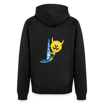 WINDSURFER - MONSTER - SURFER - WASSERSPORT - Unisex Premium Bio Zip Hoodie - Schwarz - Hinten - Nico (187cm)