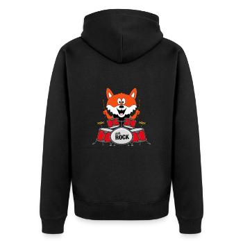 SCHLAGZEUG - BAND - TIER - FUCHS - KIND - BABY - Unisex Premium Bio Zip Hoodie - Schwarz - Hinten - Nico (187cm)