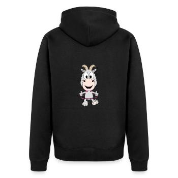 ZIEGE - TIER - KIND - BABY - FITNESS - SPORT - Unisex Premium Bio Zip Hoodie - Schwarz - Hinten - Nico (187cm)