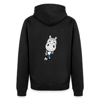 FUßBALL - SPORT - NASHORN - TIER - KIND - BABY - Unisex Premium Bio Zip Hoodie - Schwarz - Hinten - Nico (187cm)