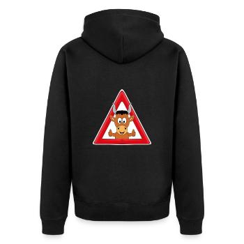 ACHTUNG STIER - BULLE - TIER - TIERISCH - GUT - Unisex Premium Bio Zip Hoodie - Schwarz - Hinten - Nico (187cm)