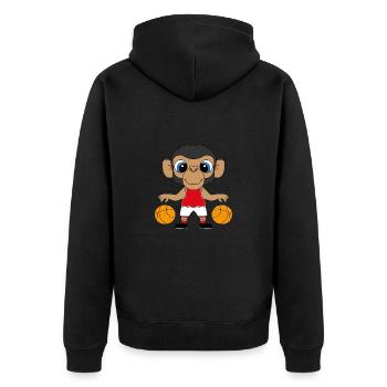 AFFE - BASKETBALL - SPORT - TIER - KIND - BABY - Unisex Premium Bio Zip Hoodie - Schwarz - Hinten - Nico (187cm)