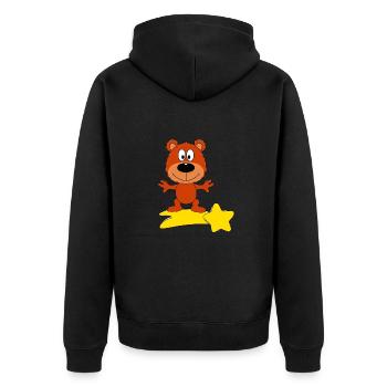 STERNSCHNUPPE - TEDDYBÄR - BÄR - TEDDY - KIND - Unisex Premium Bio Zip Hoodie - Schwarz - Hinten - Nico (187cm)