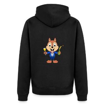 EICHHÖRNCHEN - PARTY - FEIER - SEKT - TIER - Unisex Premium Bio Zip Hoodie - Schwarz - Hinten - Nico (187cm)