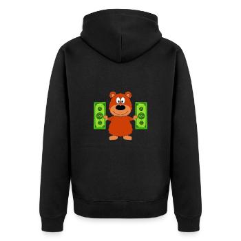 GELD - GELDSCHEINE - TEDDY - BÄR - TEDDYBÄR - Unisex Premium Bio Zip Hoodie - Schwarz - Hinten - Nico (187cm)