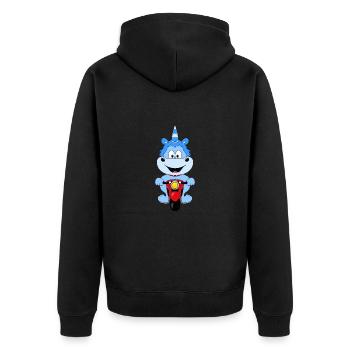 EINHORN - MOTORRAD - BIKER - KIND - BABY - FUN - Unisex Premium Bio Zip Hoodie - Schwarz - Hinten - Nico (187cm)