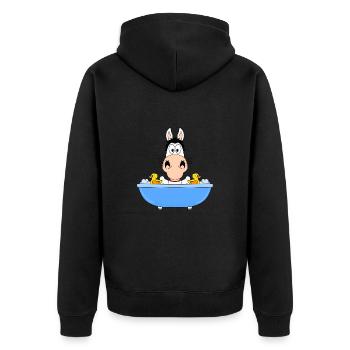 PFERD - BADEN - BADEWANNE - TIER - KIND - BABY - Unisex Premium Bio Zip Hoodie - Schwarz - Hinten - Nico (187cm)