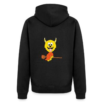 MONSTER - HEXE - KIND - BABY - HEXENBESEN - Unisex Premium Bio Zip Hoodie - Schwarz - Hinten - Nico (187cm)