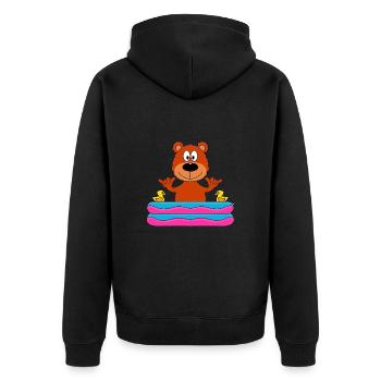 SHAKA - POOL - PLANSCHBECKEN - TEDDY - BÄR - BABY - Unisex Premium Bio Zip Hoodie - Schwarz - Hinten - Nico (187cm)