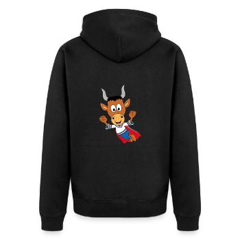 SUPERHELD - TIER - KIND - BABY - STIER - BULLE - Unisex Premium Bio Zip Hoodie - Schwarz - Hinten - Nico (187cm)