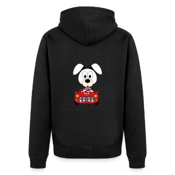 AUTO - HUND - TIER - KIND - BABY - AUTOFAHRER - Unisex Premium Bio Zip Hoodie - Schwarz - Hinten - Nico (187cm)