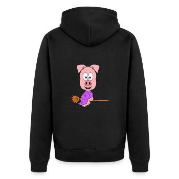 HEXE - SCHWEIN - HEXENBESEN - TIER - KIND - BABY - Unisex Premium Bio Zip Hoodie - Schwarz - Hinten - Nico (187cm)