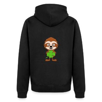 KLEEBLATT - FAULTIER - TIER - KIND - BABY - GLÜCK - Unisex Premium Bio Zip Hoodie - Schwarz - Hinten - Nico (187cm)