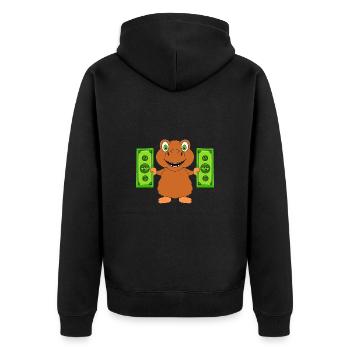 DINO - DINOSAURIER - GELD - MONEY - GELDSCHEINE - Unisex Premium Bio Zip Hoodie - Schwarz - Hinten - Nico (187cm)