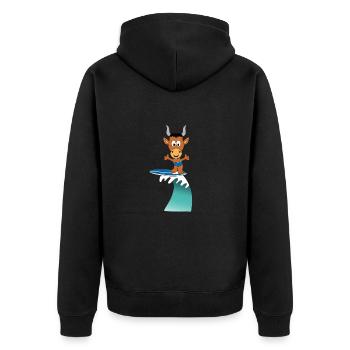 WELLENREITER - SURFER - STIER - BULLE - RIND - Unisex Premium Bio Zip Hoodie - Schwarz - Hinten - Nico (187cm)
