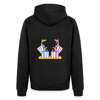 PINGUINE - URLAUB - STRANDKORB - MEER - SOMMER - Unisex Premium Bio Zip Hoodie - Schwarz - Hinten - Nico (187cm)
