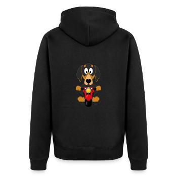 DACKEL - DACHSHUND - TECKEL - HUND - MOTORRAD - Unisex Premium Bio Zip Hoodie - Schwarz - Hinten - Nico (187cm)