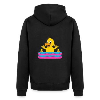 POOL - PLANSCHBECKEN - KÜKEN - ENTE - SHAKA - Unisex Premium Bio Zip Hoodie - Schwarz - Hinten - Nico (187cm)