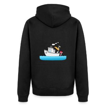 KAPITÄN - BOOT - SCHIFF - PINGUIN - MEER - Unisex Premium Bio Zip Hoodie - Schwarz - Hinten - Nico (187cm)