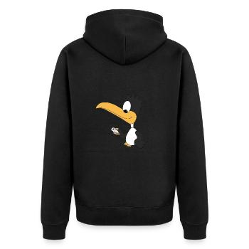PINGUIN - FISCHBRÖTCHEN - FISCH - TIER - TIERISCH - Unisex Premium Bio Zip Hoodie - Schwarz - Hinten - Nico (187cm)
