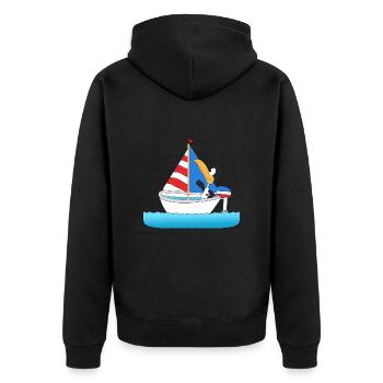 KAPITÄN - BOOT - SCHIFF - PINGUIN - SEGELN - MEER - Unisex Premium Bio Zip Hoodie - Schwarz - Hinten - Nico (187cm)