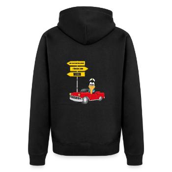 DIE SCHÖNSTEN WEGE FÜHREN ZUM MEER - PINGUIN - Unisex Premium Bio Zip Hoodie - Schwarz - Hinten - Nico (187cm)