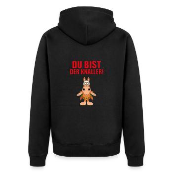 DU BIST DER KNALLER! - PFERD - MÖHREN - COWBOY - Unisex Premium Bio Zip Hoodie - Schwarz - Hinten - Nico (187cm)
