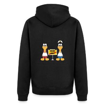 PINGUINE - URLAUB - SHAKA - LUSTIGE VÖGEL - Unisex Premium Bio Zip Hoodie - Schwarz - Hinten - Nico (187cm)