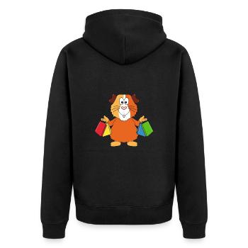 SHOPPING - MEERSCHWEINCHEN - EINKAUFEN - TIER - Unisex Premium Bio Zip Hoodie - Schwarz - Hinten - Nico (187cm)