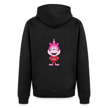 EINHORN - HERZ - LIEBE - LOVE - UNICORN - Unisex Premium Bio Zip Hoodie - Schwarz - Hinten - Nico (187cm)