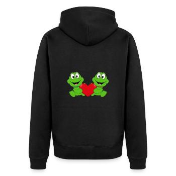 HERZ - LIEBE - FRÖSCHE - TIERE - Unisex Premium Bio Zip Hoodie - Schwarz - Hinten - Nico (187cm)